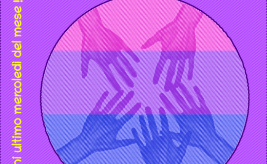 L'immagine raffigura un cerchio contenente delle mani che si uniscono sullo sfondo della bandiera bisessuale, e il logo di Antéros, con il testo: "BISEXUAL SUPPORT GROUP - 29 GENNAIO 2025 - ogni ultimo mercoledì del mese!".