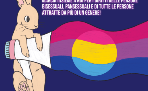 Locandica contenente testo e immagine. Testo "Bi+ Pride 20 settembre 2025 La Spezia - marcia insieme a noi per difendere i diritti di tutte le persone bisessuali, pansessuali e attratte da più di un genere! - leggi il nostro manifesto! - per maggiori informazioni su percorso, accessibilità e festa: @reterabbit su instagram, https://reterabbit.carrd.co ". Immagine: un coniglio disegnato con un magafono tra le zampe, dal megafono escono le bandiere bisessuale e pansessuale, in basso ci sono il logo di Rabbit e un QR code che rimanda al carrd di Rabbit.